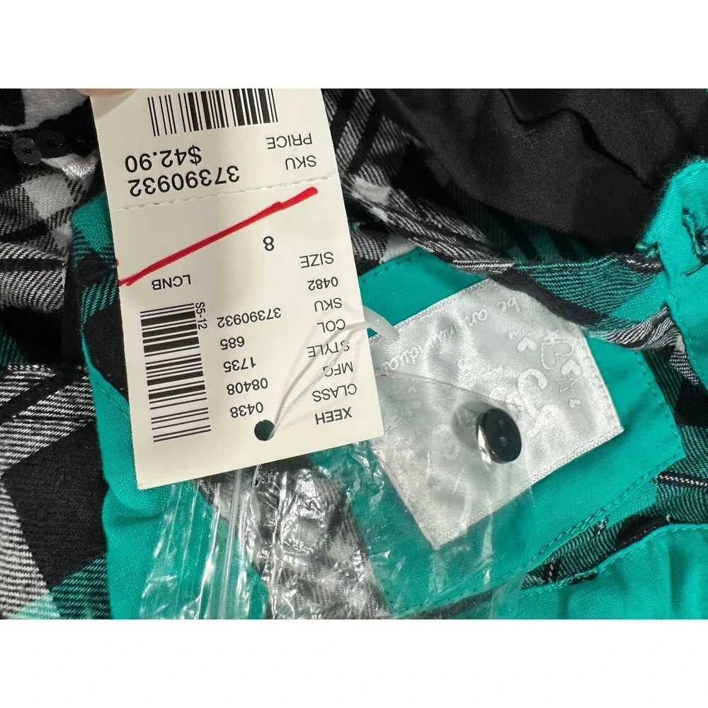 Justice Girls Plaid Shirt Teal Black White Studded‎ Tie Sunglasses Size 8